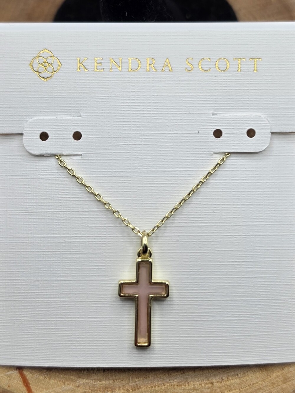 Kendra Scott Gold Chain Necklace with Pink Cross Pendant